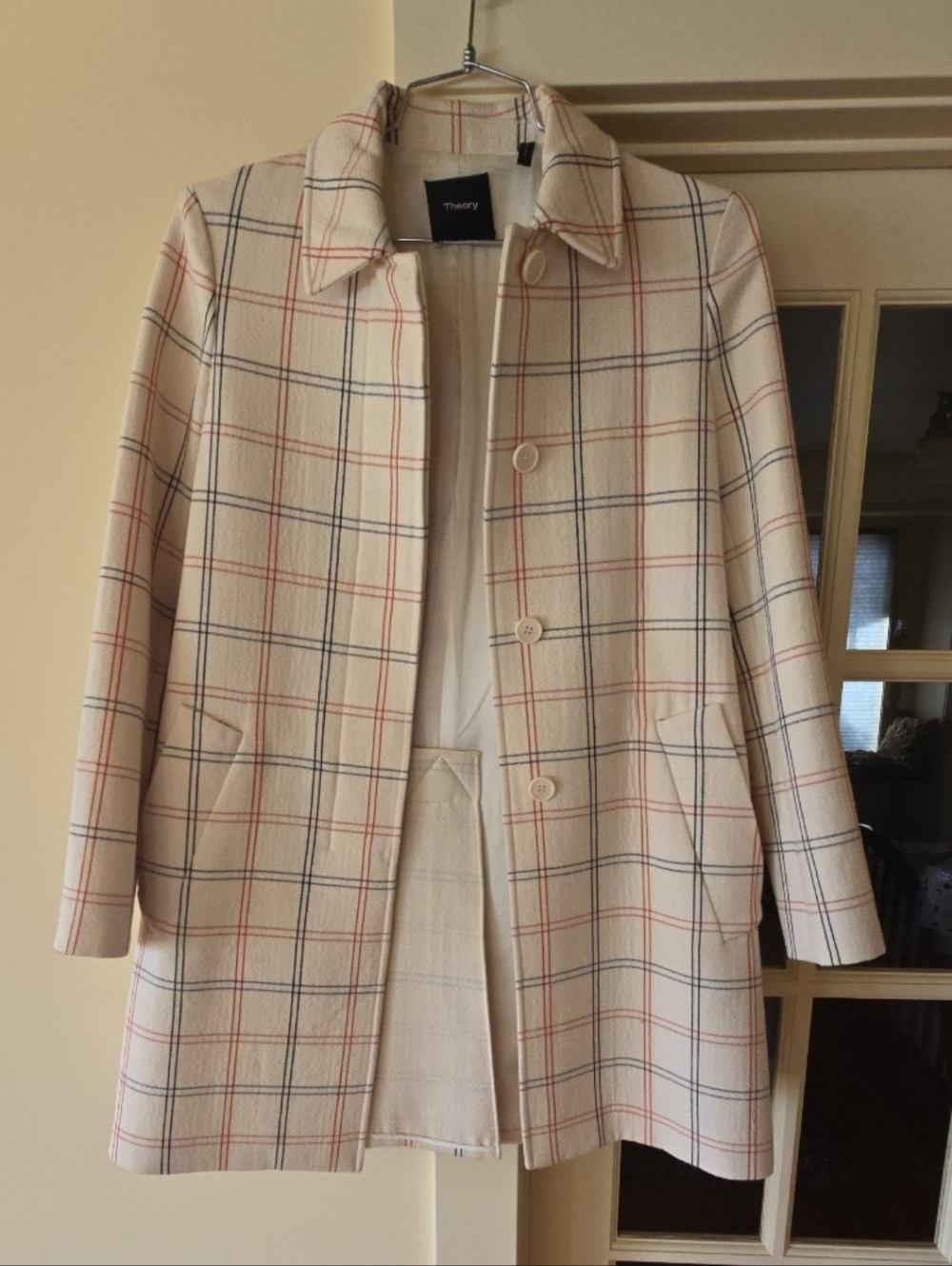 Theory Bozetta Checkered Plaid Virgin Wool Martingale Car Coat - Size Petite - Picture 7 of 7